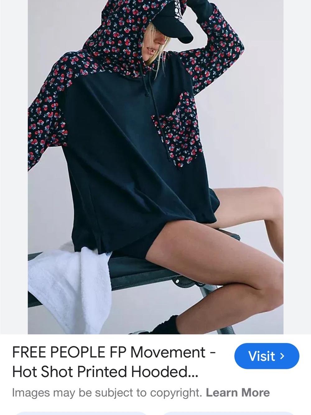 Free People Movement Hot Shot Hoodie Black Floral Oversized Comfy Sz M - Picture 13 of 13